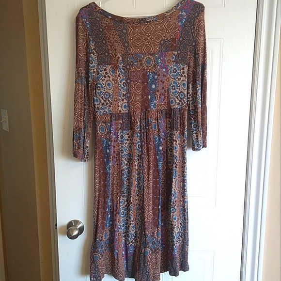Espirit Brown Patterned Boho Dress size M - Picture 2 of 7